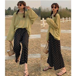 Plain Knit Top / Crop Wide Leg Pants