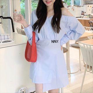 Asymmetrical Cold-shoulder Mini A-line Shirtdress