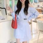 Asymmetrical Cold-shoulder Mini A-line Shirtdress