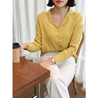 Open-placket Textured Blouse