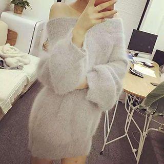 Furry Off Shoulder Long Sleeve Sweater Dress