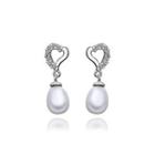 Elegant And Simple Heart-shaped Pearl Earrings With Austrian Element Crystal Silver - One Size