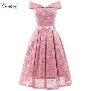 Off Shoulder Lace A-line Party Dress