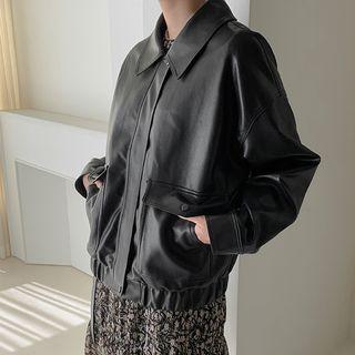 Zip-up Faux-leather Blouson Jacket Black - One Size