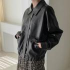 Zip-up Faux-leather Blouson Jacket Black - One Size