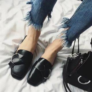 Low-heel Buckle Square-toe Mules