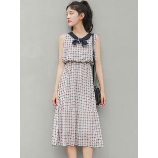 Plaid Sleeveless A-line Chiffon Dress