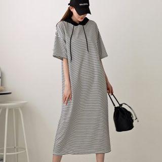 Stripe Boxy Long Hoodie Dress