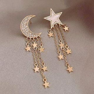 Rhinestone Shell Moon & Star Fringed Earring 1 Pair - As Shown In Figure - One Size
