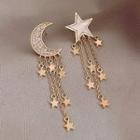 Rhinestone Shell Moon & Star Fringed Earring 1 Pair - As Shown In Figure - One Size