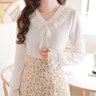 Lace-trim Sheer-sleeve Blouse