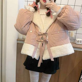 Fleece Panel Tie-strap Quilted Jacket