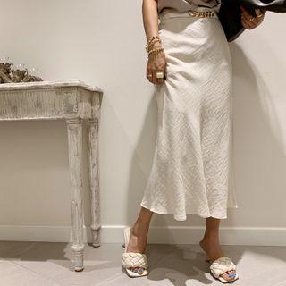 Flared Linen Lend Maxi Skirt