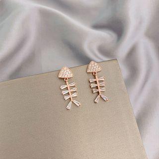 Rhinestone Fish Bone Earring Rose Gold - One Size