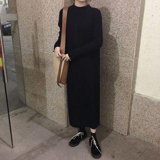 Long-sleeve Knit Dress Black - One Size