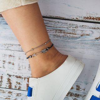 Set Of 2: Anklet Set Of 2 - 8306 - Silver & Black - One Size