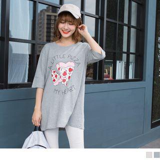 Elbow Sleeve Pizza Print Long T-shirt