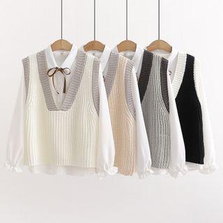 Set: Two Tone Knit Vest + Shirt