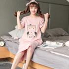 Owl Print Short-sleeve Sleep Dress