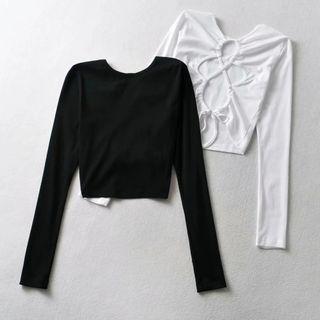 Cutout-back Lace-up Cropped T-shirt