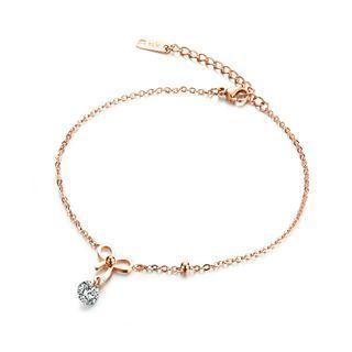 Elegant And Fashion Plated Rose Gold Ribbon Cubic Zirconia 316l Stainless Steel Anklet Rose Gold - One Size