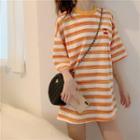 Loose-fit Embroidered Striped Long T-shirt