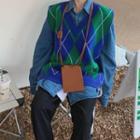 Argyle Print Knit Sweater Vest Blue & Green - One Size