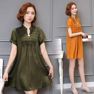 Short-sleeve Jeweled Check Top