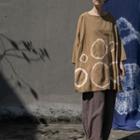 Long-sleeve Printed Linen Blouse Khaki - One Size
