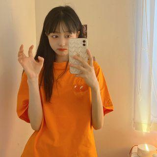 Elbow-sleeve Cherry Embroidery T-shirt