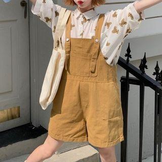 Short-sleeve Bear Print Shirt / Jumper Shorts