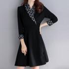 3/4-sleeve Pattern Panel A-line Dress