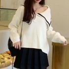 Sailor Collar Buttoned Sweater White - One Size