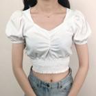 Sweetheart Neckline Puff-sleeve Cropped Top
