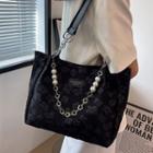 Faux Pearl Faux Leather Tote Bag