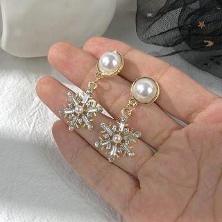 Faux Pearl Faux Crystal Snowflake Dangle Earring 1 Pair - As Shown In Figure - One Size