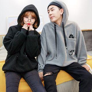 Couple Matching Cat Embroidered Fleece Hoodie