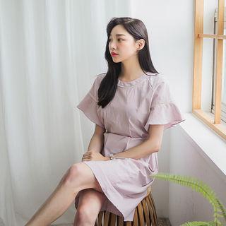 Ruffle-sleeve Tie-waist Dress
