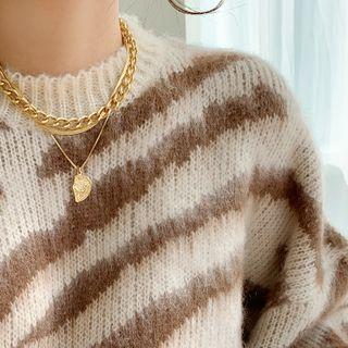 Loose-fit Zebra Sweater Beige - One Size