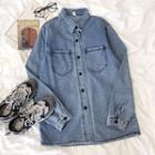 Long-sleeve Denim Top Blue - One Size