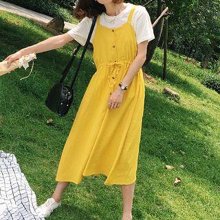 Drawstring Waist Pinafore Dress