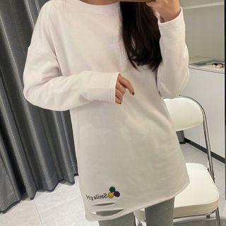 Long-sleeve Lettering Distressed T-shirt