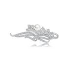 Fashion And Elegant Geometric Imitation Pearl Brooch With Cubic Zirconia Silver - One Size