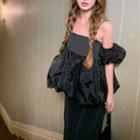 Short-sleeve Cold-shoulder Mesh Top / Wide-leg Pants