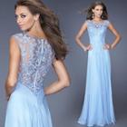 Sleeveless Lace-panel Evening Gown