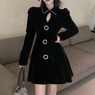Long-sleeve Cutout Bow Mini A-line Shirtdress