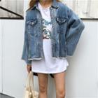 Fray-hem Buttoned Denim Jacket As Shown In Figure - One Size