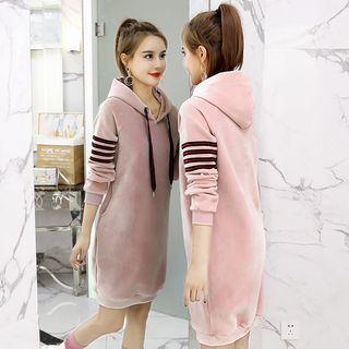 Contrast Trim Pleuche Hoodie Dress