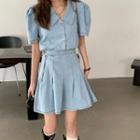 Denim Short-sleeve Shirt / Mini A-line Skirt