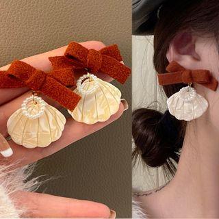 Sterling Silver Ribbon Sea Shell Drop Earring 1 Pair - Red - One Size